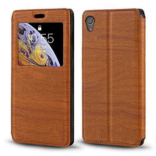 Sony Xperia XA F3111 - Funda para Sony Xperia XA F3111, piel de grano de madera con tarjetero y...