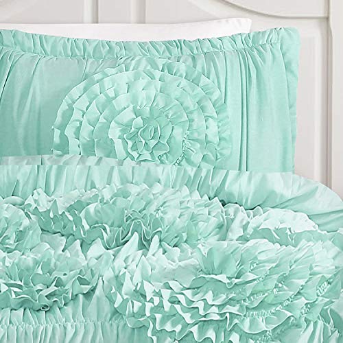 Image of Lush Decor Serena Comforter Set, 3 Piece Set, Full / Queen, Aqua - Cute Comforter - Queen Bedding Set - Blue Comforter Queen Size - Coquette Decor