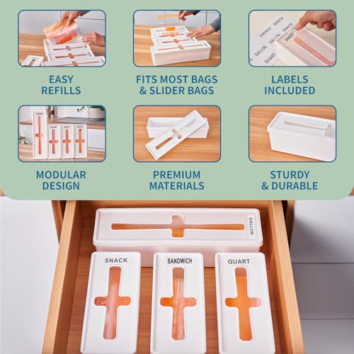 Qualezy Storage Bag Organizer for Kitchen- Baggie Drawer Organizer & Plastic Food Storage Bags Holder- Compatible with Gallon, Quart, Sandwich, Snack Bags, Freezer, Slider Bags-4 Separate Pieces White - Image 7