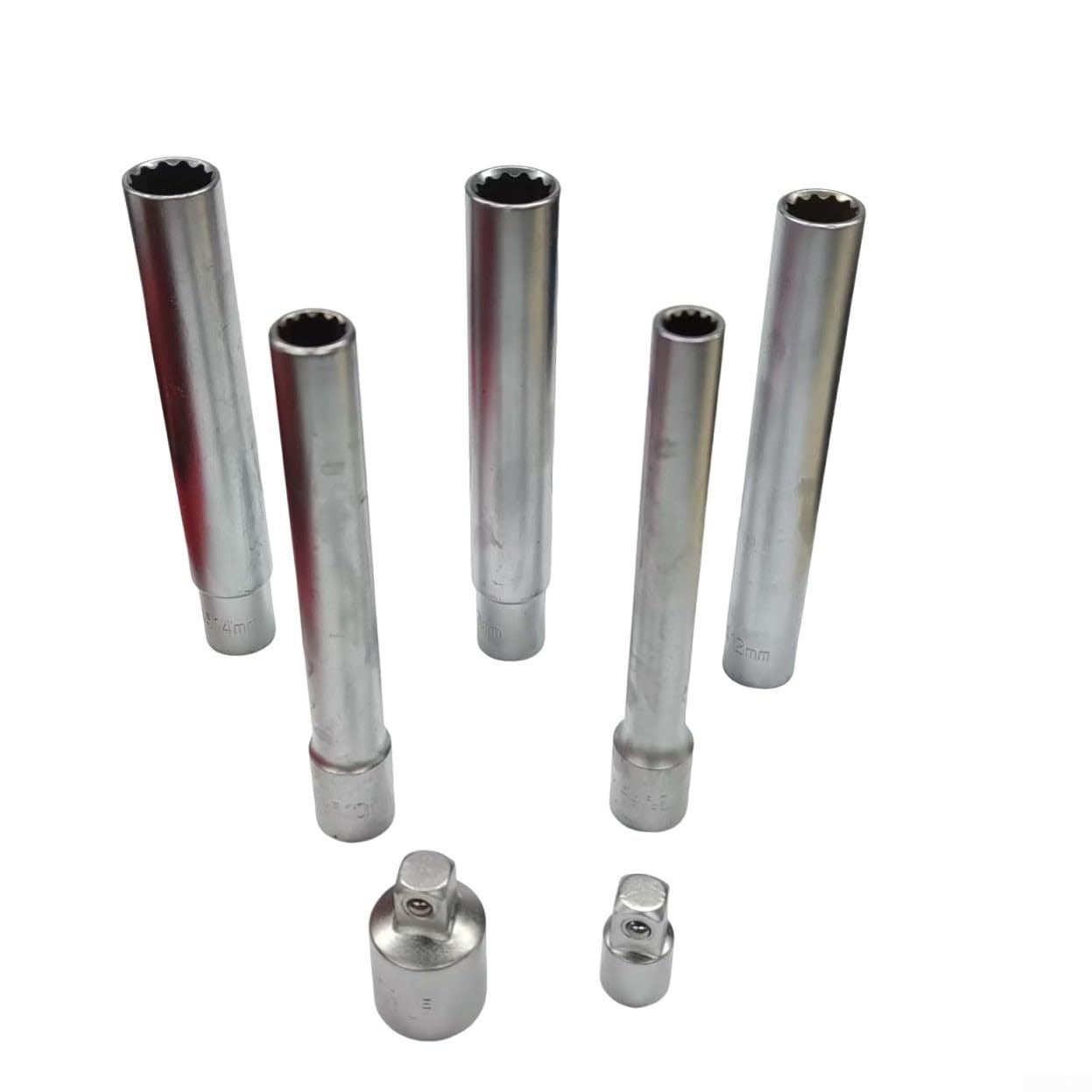 Juego de llaves de vaso de 120 mm, resistente, adaptador de enchufe de 3/8, acero al cromo vanadio para tuercas de rueda, equipo de garaje, 5 piezas (12 puntos)