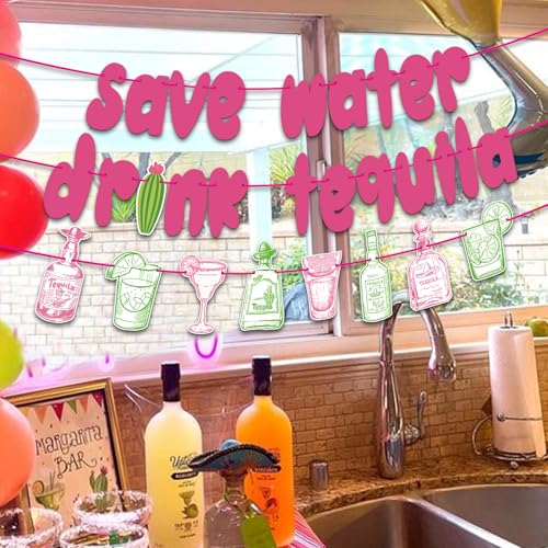 Image of Save Water Drink Tequila Banner, Tequila Themed Sign for Cinco de Mayo Fiesta Birthday Bachelorette Party Decorations