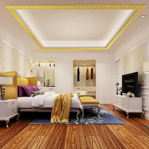 Image of HASTHIP 12Pcs Golden Decorative Mirror Stickers for Wall, Geometric Acrylic Wall Border Stickers, Versatile Mirror Frame Decor for Bedroom Bathroom Living Room Background Decor, 7.87x1.96 Inches