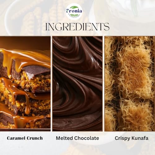 Image of Fronia Caramel Crunch Kunafa Chocolate Bar 200gms Dubai Style - Chocolate Dessert, Milk Chocolate with Creamy Caramel Filling & Crunchy Kunafa Layers | 200g