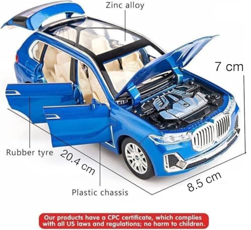 Image of 1:24 B-M-W X7 Diecast Metal Pull Back Car with 6 Openable Doors with Sound and Light Toy Decoration car Best Gift Toys for Kids (1:24 B-M-W X7 - Blue)