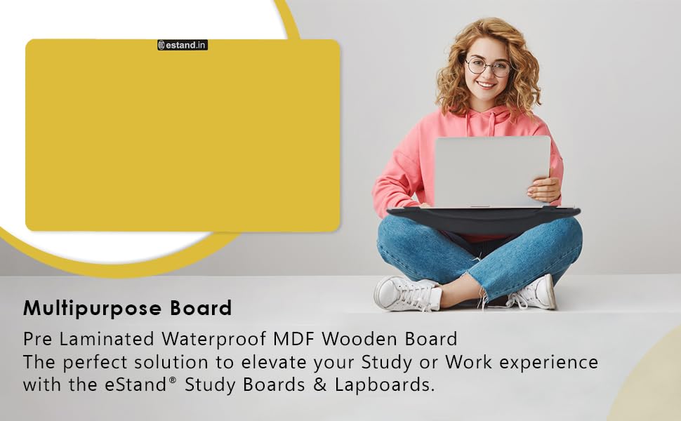 Image of Lap Board for Study | Home | Dining | Office | Laptop | Computer Desk | Reading & Writing | Multi-Purpose | Made in India | (Yellow, CUSHION-14X18-YELLOW)