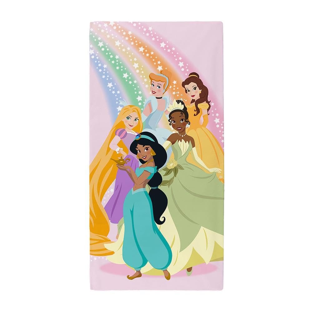 dreamtex Disney Princess Rainbow Towel for Girls, Children's Bathroom, Perfect for Swimming Pool, Beach on in Kids' Bathroom 70x140cm (TW3-DIS-RBW-20-M)