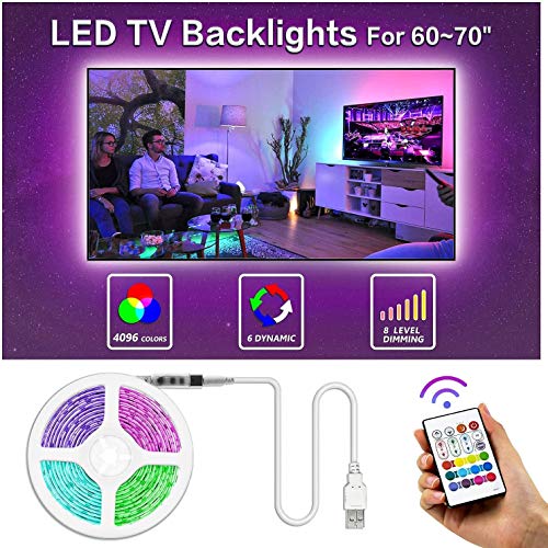 TV Retroiluminación LED 13.09 pies / 399 cm, 4096 DIY Color Bason SMD 5050 RGB TV Bias Lighting para 60-70 pulgadas, Kit de luces de TV USB con control remoto de 24 teclas para TV, monitor de PC, ilum