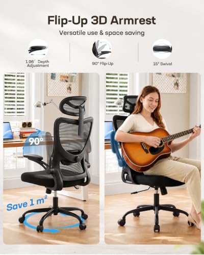 Image of HUANUO Ergonomic Office Chair, High Back Computer Desk Chair with Adjustable Lumbar Support and Headrest, Comfy Gaming Chair with 3D Armrests, Home Office Rolling Chair, Max Load 300 lbs, Pack of 3