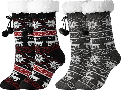Image of BenSorts Women Thick Christmas Slipper Socks Non Slip Grippers Size 6-10