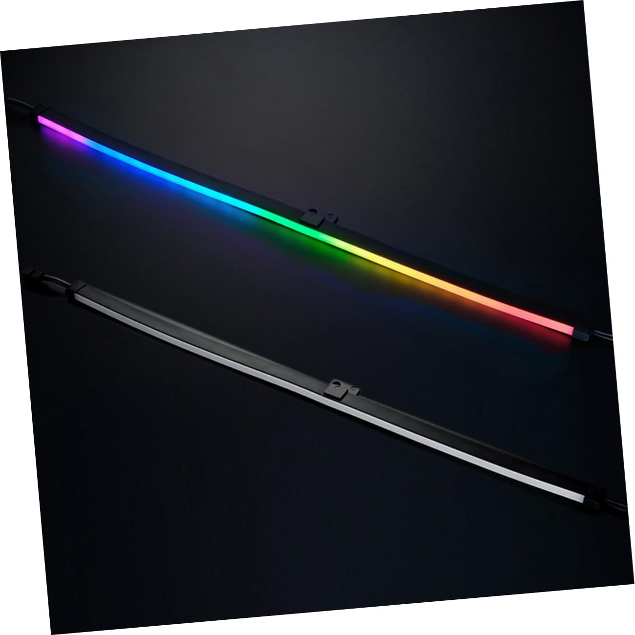 DOITOOL Barre Lumineuse Rvb 400mm pour Boîtier Pc, 2 Pièces, Abs Noir, Autocollants Adhésifs, Installation Intérieure, Décoration Élégante
