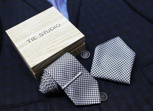 Image of TIE STUDIO Men's Necktie Pocket Square & Cufflink Set | Standard | Jacquard Fabric | Superior Stitching |