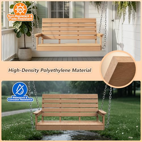 Image of Psilvam 4 FT 2-Seat Porch Swing, 660 LBS Hanging Chair Outdoor, Natural