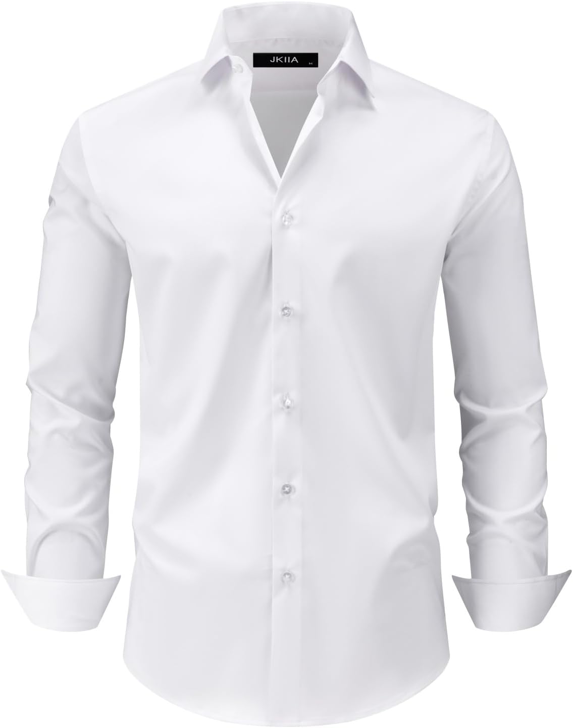 Men's Dress Shirts Stretch Wrinkle-Free Long Sleeve Shirts Solid Business Casual Formal Button Up Shirt - Image 2