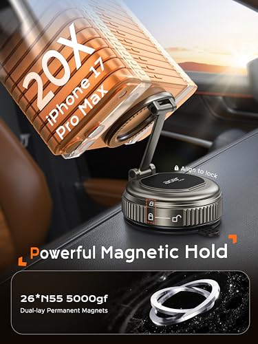 Acer Gadget Car Phone Mount, Vacuum Magnetic Phone Holders for Your Car | [Strongest 108+LBS Suction & 5000gf Magnetic, Carbon Fiber] Adjustable Holder for Cell Phone, Fit for iPhone 17 Pro Max -Grey - image 5