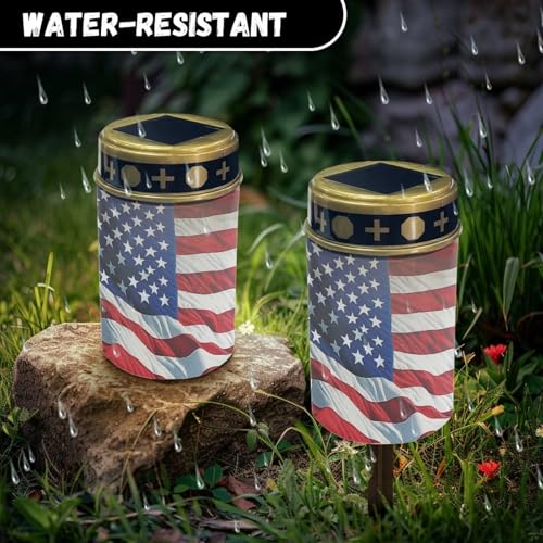 Image of American Flag Light for Prayer Cemetery Solar Lights for Grave Cemetery Decor Candle Lamp Waterproof Solar Power Light Eternal Lights 2 Pcs Patriotic Decoration