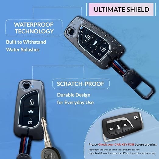 Image of NEODRIFT 'KeyShield' Car Key Cover for Toyota Corolla Altis (Shape 1, 03 Buttons) & (Durable, Stylish and 360 Protection)