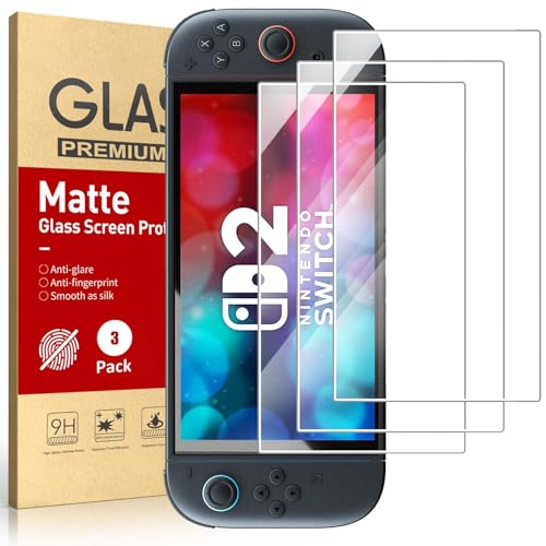 Matte Screen Protector for Nintendo Switch 2 2025, Touch Sensitive, Anti Glare Tempered Glass 9H Hardness Scratch Resistant Accessories for Switch2, Bubble Free(3 Pack)