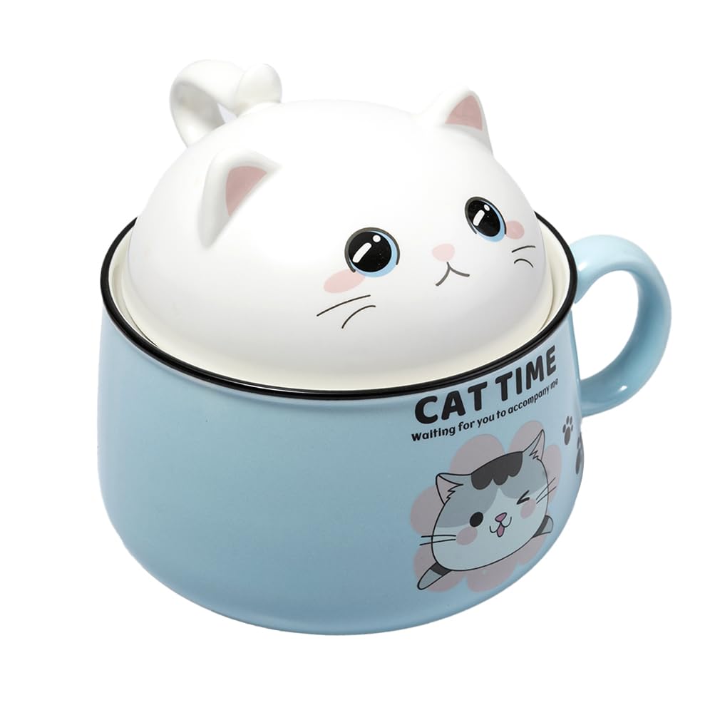 lachineuse - Ciotola per Ramen giapponese con coperchio - Ciotola per gatti Kawaii - Ciotola per spaghetti istantanei e colazione - Con posate - Idea regalo anime Giappone - Ciotola cinese per bambini