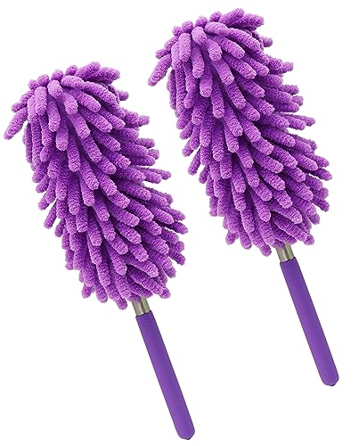 Image of Microfiber Dduster with Telescoping Handle, Removable and Cleanable Hand-held Dust Remover, Used to Clean Cars, Computers, Air Conditioners, Televisions and Other Products(2Pack /Purple)