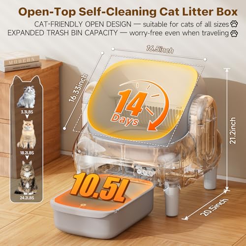 Image of Automatic Cat Litter Box,Self Cleaning Litter Box for Multiple Cats with Open Top Design,App Control and Safety Protection,Ultra-Quiet,Easy Setup,Light Gray