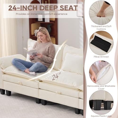 Image of IPKIG 151 inch Modular Cloud Couch with Storage, U Shaped Sectional Sofa with Ottoman & Pillow, Chenille Deep Seat Sectional Couches for Living Room, Apartment, White