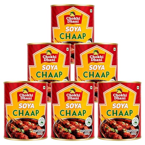 Image of Chokhi Dhani Veg SOYA Chaap 850g x 6 | High Protein Ready-to-Cook Soy Chap | Canned Food Chunks on Stick | Ideal for Curry, Tandoori, Gravy & Snacks
