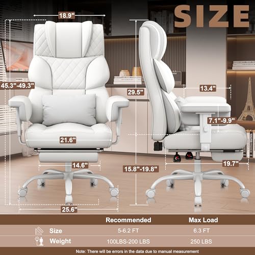 Image of Vonesse Big and Tall Office Chair, Desk Chair with Soft Adjustable Armrests, Ergonomic High Back Gaming Chair with Lumbar Support, Executive Computer Chairs with Footrest (PU Leather,White)