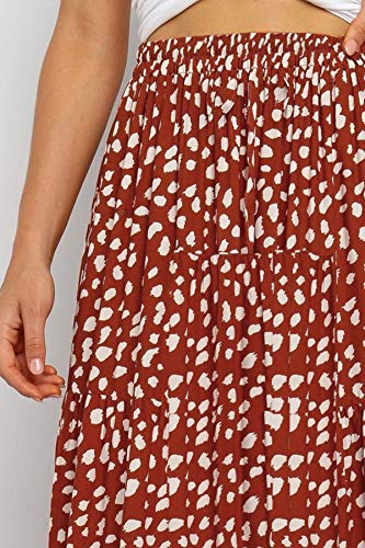 MEROKEETY Women's Boho Leopard Print Skirt Pleated A-Line Swing Midi Skirts
