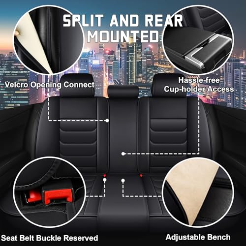 Image of Car Seat Cover Full Set for Toyota Camry Hybrid Seat Covers 2007-2024, Nappa Leather Waterproof Seat Covers For Cars, Airbag Compatible, Universal Automotive Seat Covers(Standard Full Set /Black)
