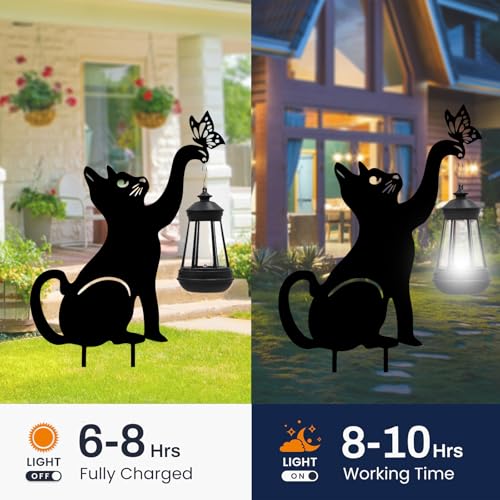 Twinbling SOLAR GARDEN STATUES Lights Outdoor Garden Decor,Black Cat Figurine Light Stake thumb #1