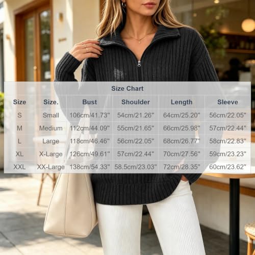 Women's Dressy Casual Ribbed Sweaters Shirts Long Sleeve Half Zip Fall Tops - image 4