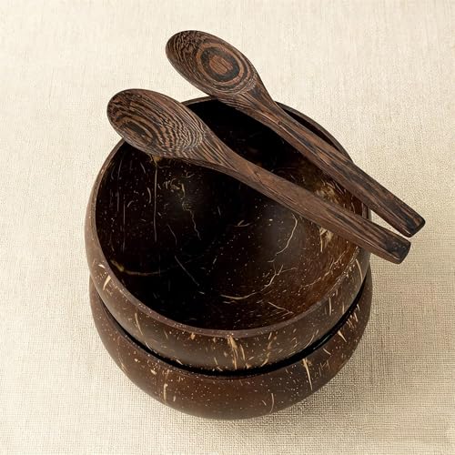 Mrxxjz Handmade Coconut Bowl Set with Wood Spoons Eco Friendly Tableware