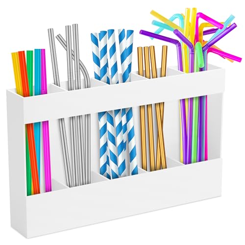 Image of 9.5 inch Cabinet Door Peel and Stick Straw Holder - White Plastic Straw Holder for Cabinet Door, With Strong Adhesive Tape, Space-Saving Easy Mounted Storage for Straws, Utensils, Chopsticks and More
