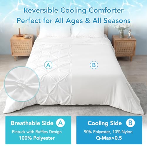 tniops Full Queen Size Cooling Comforter for Hot Sleepers White Pintuck Q-Max>0.5 Reversible Breathable Cooling Blankets for Night Sweats Silky Smooth Lightweight Summer Comforter for Bed Couch Sofa by tniops - Used condition - Image 4