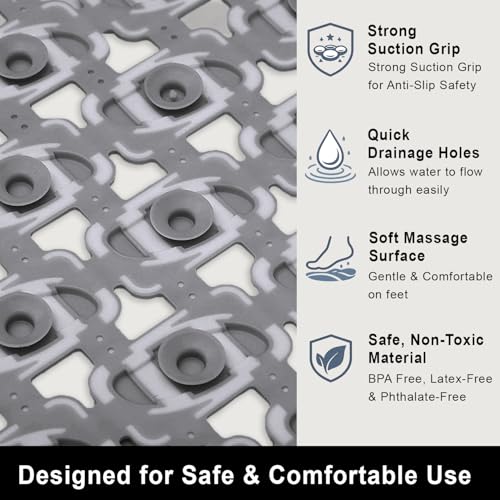 Image of LUXEHOME International Rubber Shower Mat for Bathroom Floor Anti Slip Water Resistant Ibija Pattern Bath Tub Shower Matt Heavy Duty 40x70 Cm Grey Pack of 1