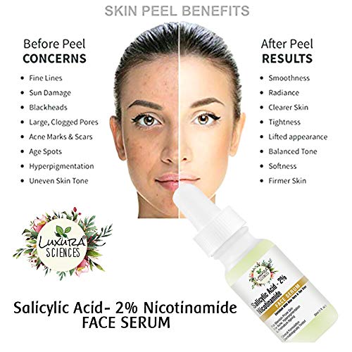 Image of Luxura Sciences Salicylic Acid 2% Face Serum, Niacinamide Serum 30ml - Mild Exfoliant - Pore Reduction, Oil Control, and Acne Spot Treatment | Improves Skin Elasticity and Reduces Fine Lines