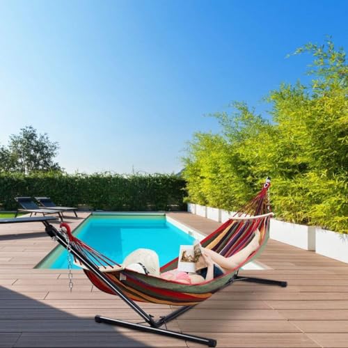 GOPLUS Soporte de Hamaca Universal portátil, Carga máxima 150 KG Material de Hierro, Resistente con Cadena para Colgar, Negro para jardín Camping Balcón, 325 x 100 x 106 CM - imagen 8
