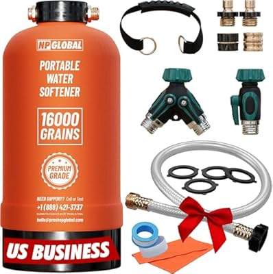NPGLOBAL RV Water Softener Portable - 16,000 Grain, 3/4" GHT Fittings, Convenient Water Softener for RVs, Trailers, Boats, Mobile Car Washing, Pressure Washing