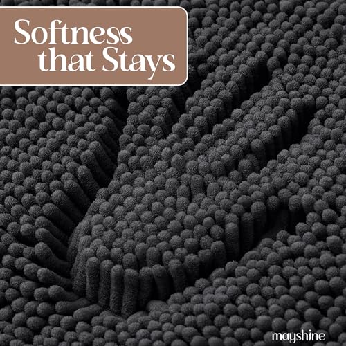 Image of MAYSHINE Small Plush Shaggy Chenille Bath Mat 23 inchx14 inch Extra Soft, Super Absorbent, Non-Slip Bathroom Rug | Fluffy Microfiber, Area Rug Sets for Bathroom Floor, Kitchen, Living Room |Charcoal Gray