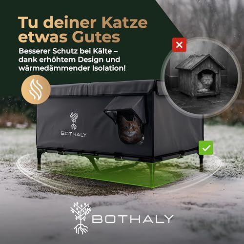 BOTHALY Katzenhaus Outdoor Winterfest [XXL] 2in1 Faltbar Katzenhöhle für Garten, Reisen, als Hundehütte Outdoor, Hundehöhle, Indoor, Isoliert,...