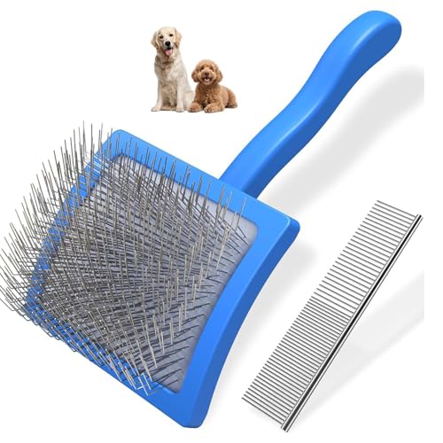 Cepillo ergonómico para mascotas perros y gatos con mango antideslizante azul 2