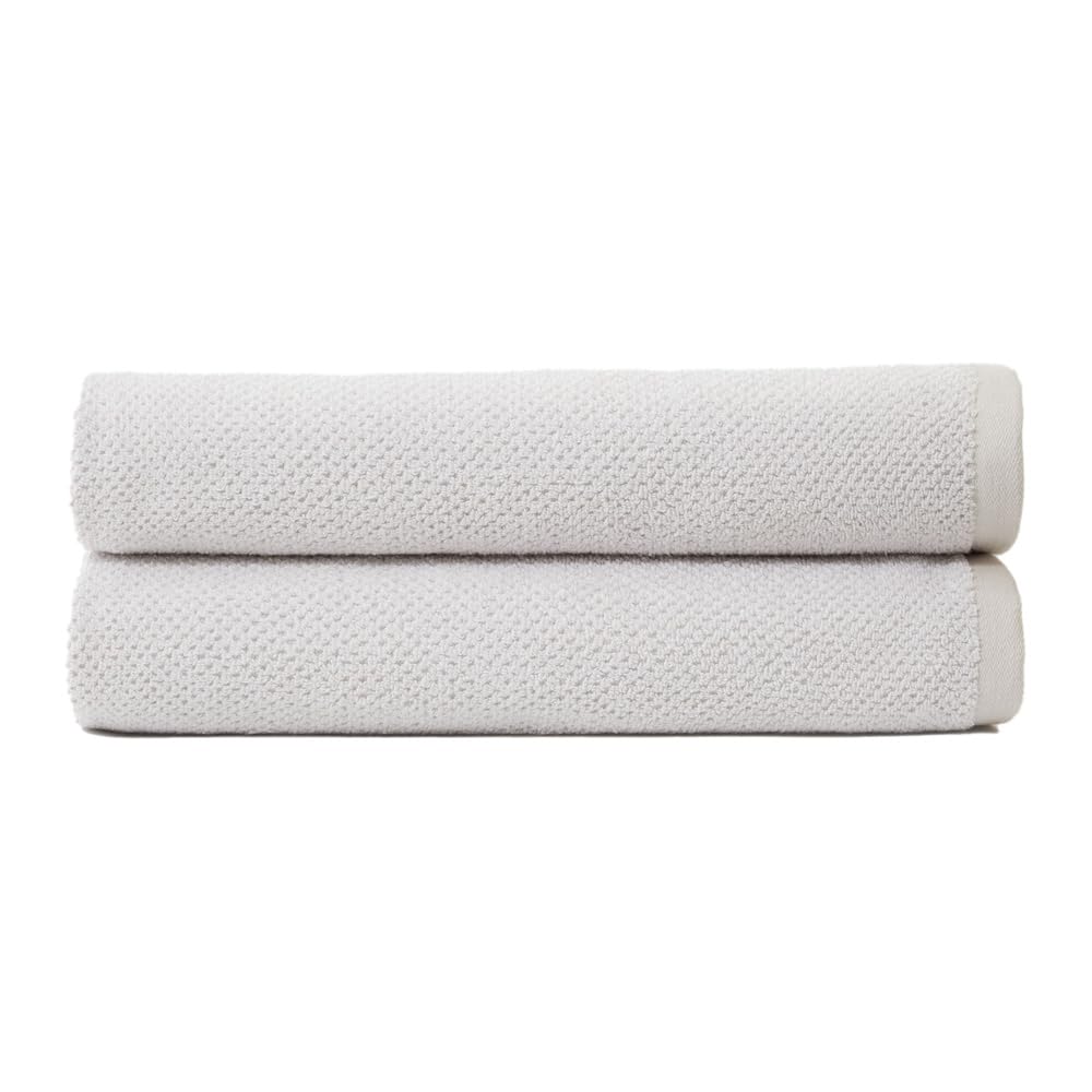 Cozy EarthNantucket 60% Cotton 40% Viscose from Bamboo Bath Sheet - 600 GSM Plush & Fast-Drying with Rice Weave Pattern - 2 Pack 40" x 65" Luxury Bath Sheet - Light Grey