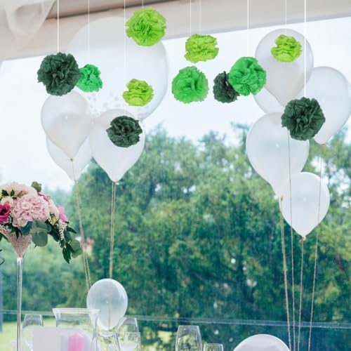 Pompones de papel verde vibrantes y ligeros para adornos de mesa centrales 5