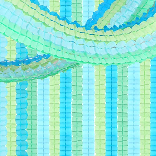 Image of Blue-Green Party-Decorations Streamers Garland - 157Ft Four-Leaf Clover Hanging Banner, Jungle Theme Party Supplies Spring Summer Birthday Baby Bridal Shower Decor Hugtmr