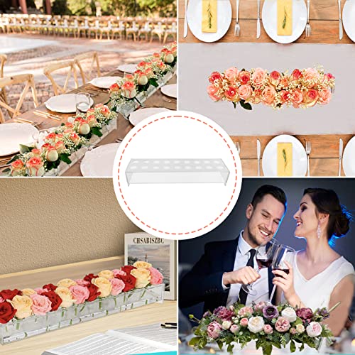 2 Pcs Acrylic Flower Vase Rectangular Floral Centerpiece For Dining Table- 18 Holes Long Rectangle Acrylic Modern Vase With Holes For Flowers Clear Acrylic Flower Holder Arranger For Wedding #TOP6