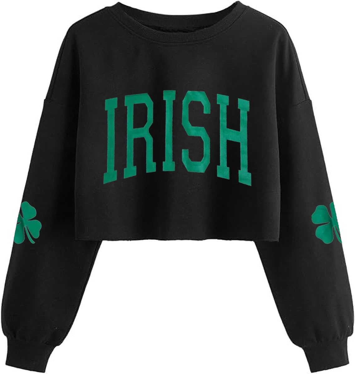 kyvpo Women's Funny Clover Graphic Crop Sweatshirts St. Patrick's Day Lucky Shamrock Lantern Long Sleeve Pullover Tops-picture-25