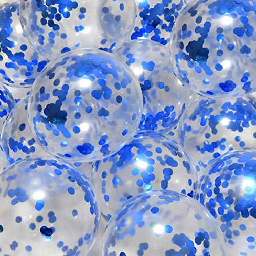 Image of Blue Confetti Balloons 12 inch, 50 Pcs Clear Balloons with Blue Confetti Glitter for Birthday Wedding Baby Shower Christmas Party Decoration