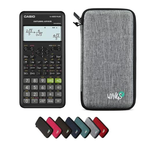 Casio fx-82ES Plus 2nd Edition con Funda Protectora WYNGS Gris Claro - Calculadora Científica - Paquete Básico