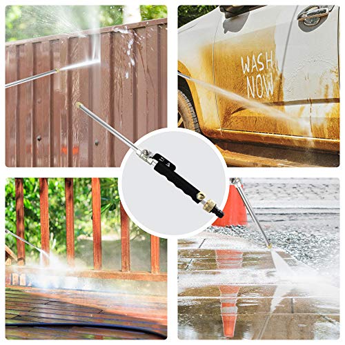 Hydro Jet High Pressure Power Washer Wand for Car Washing or Garden Cleaning, Heavy Duty Metal Watering Sprayer with Universal Hose End, Hydrojet Water Power Nozzle (Metal Black)
