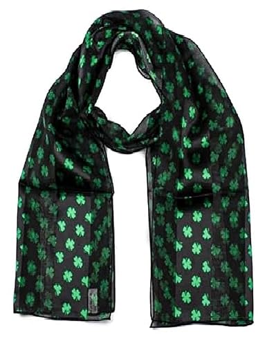 Mytoptrendz Women's Black Mytoptrendz® Shamrock Scarf St Patrick Day With Small Green Four Leaf Clover Flower ( With Small Green)